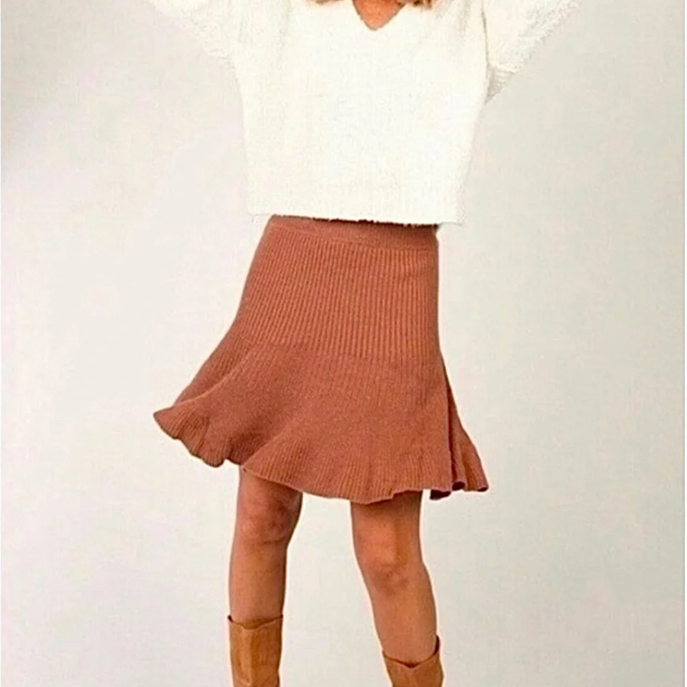 Free People Solid Gold Knit Skirt Cocoa Heather